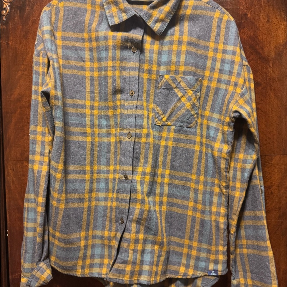 Prana Blue and Yellow Plaid Men's Shirt